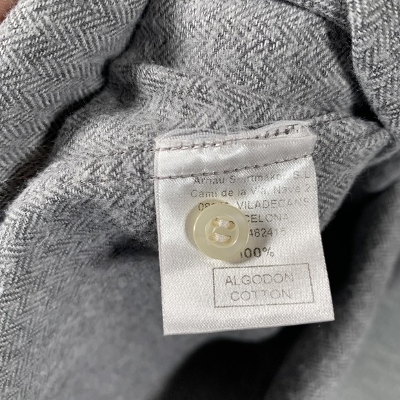 Barneys New York Shirt Mens Medium Gray Herringbone Long Sleeve Button Front - Picture 9 of 11